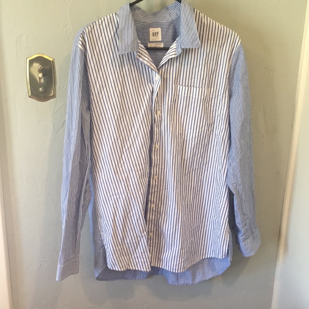 Gap blue striped boyfriend cut shirt
